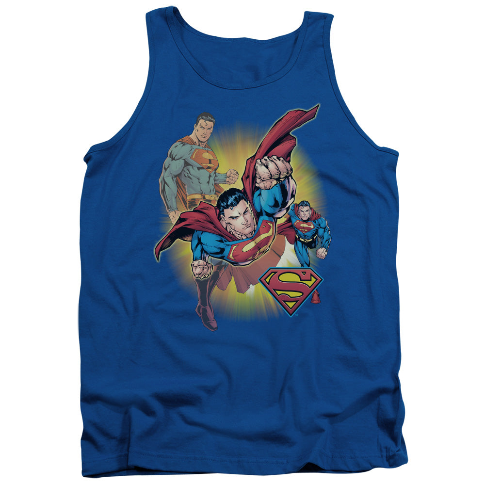 Justice League Superman Collage Mens Tank Top Shirt Royal Blue