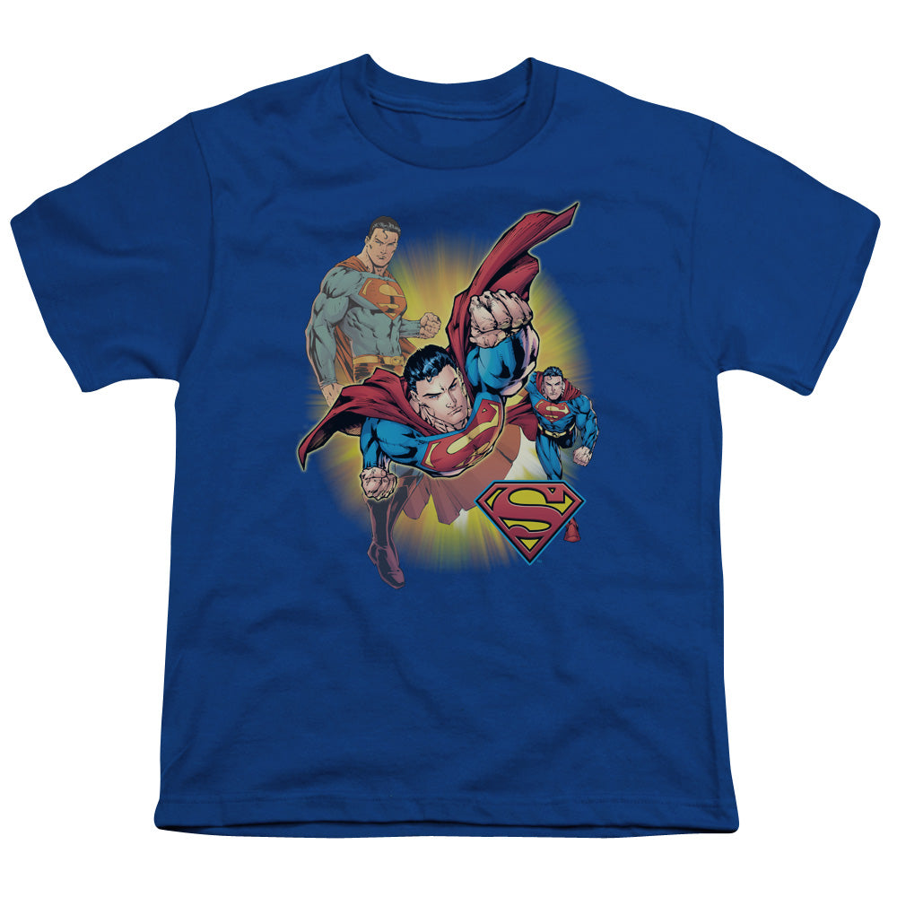 Justice League Superman Collage Kids Youth T Shirt Royal Blue