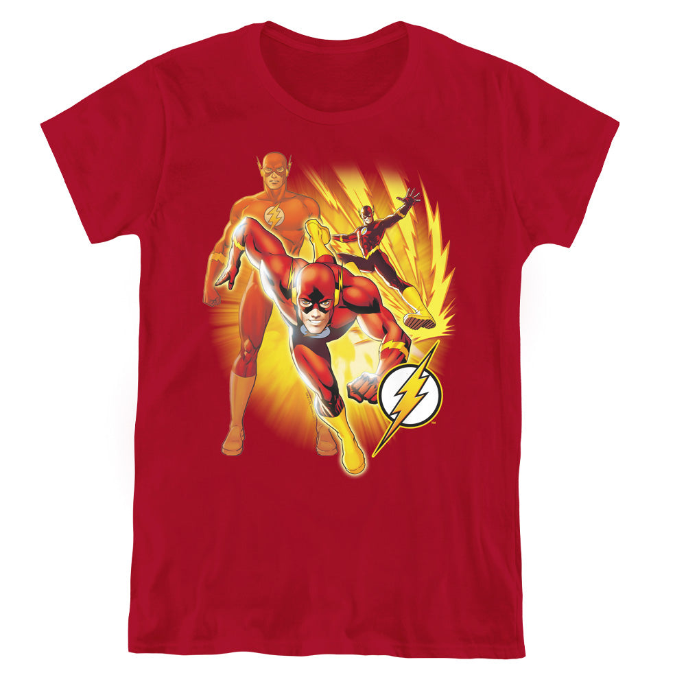 Justice League Flash Collage Womens T Shirt Cardinal