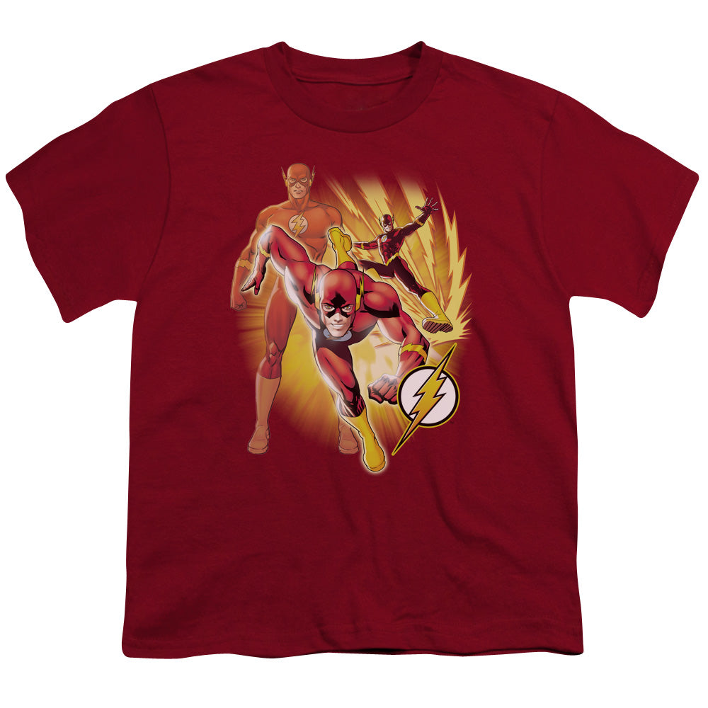 Justice League Flash Collage Kids Youth T Shirt Cardinal