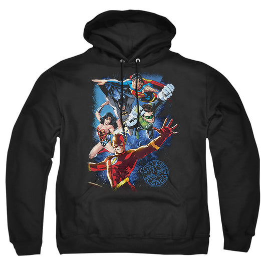Justice League Of America Galactic Attack Color Mens Hoodie Black Officially Licensed