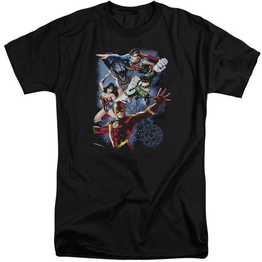 Justice League Galactic Attack Color Mens Tall T Shirt Black