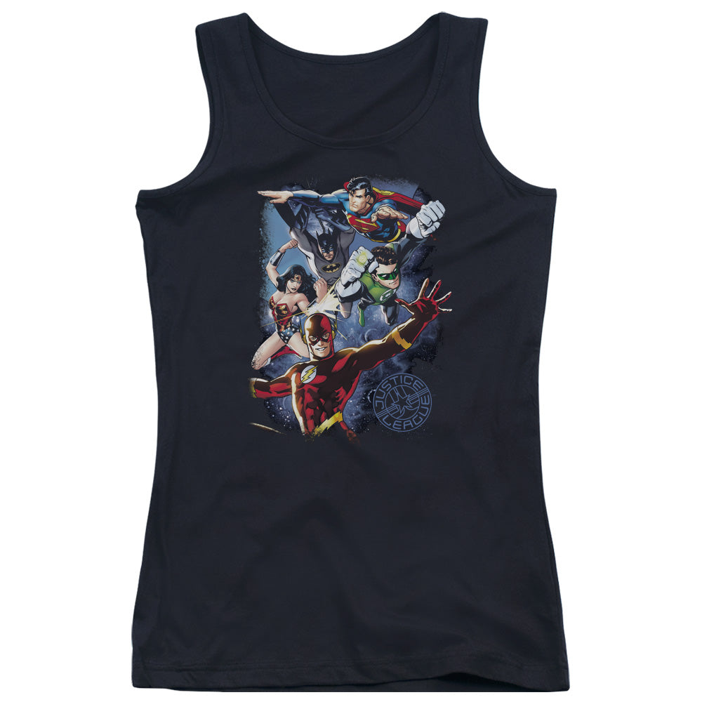 Justice League Galactic Attack Color Womens Tank Top Shirt Black