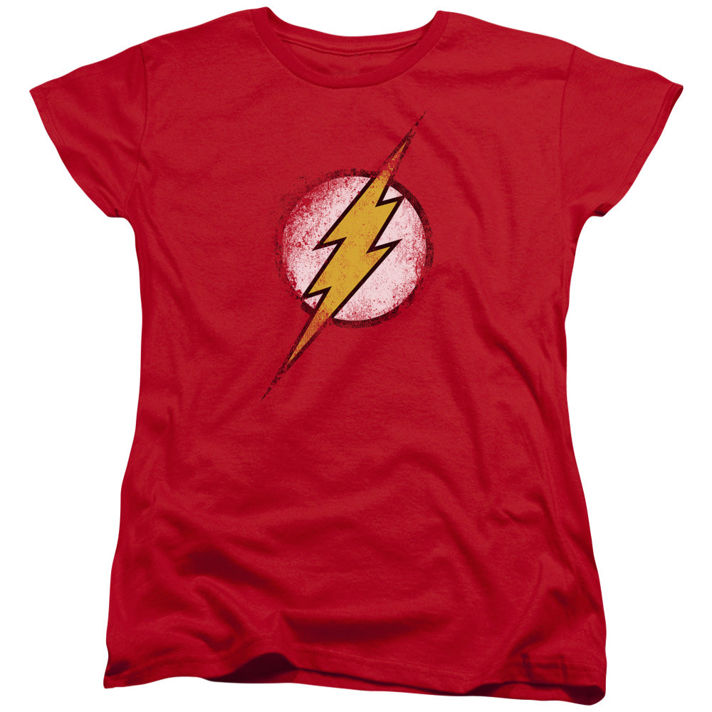 Justice League Destroyed Flash Logo Womens T Shirt Red