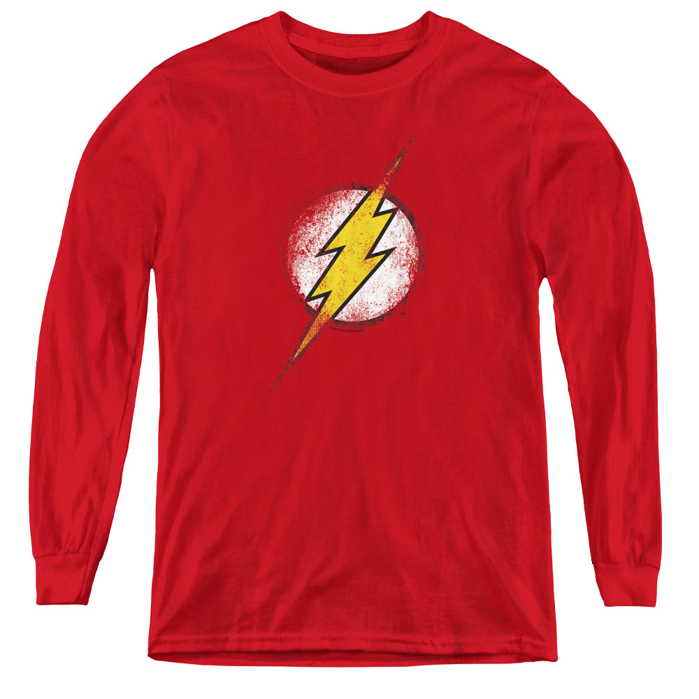 Justice League Destroyed Flash Logo Long Sleeve Kids Youth T Shirt Red