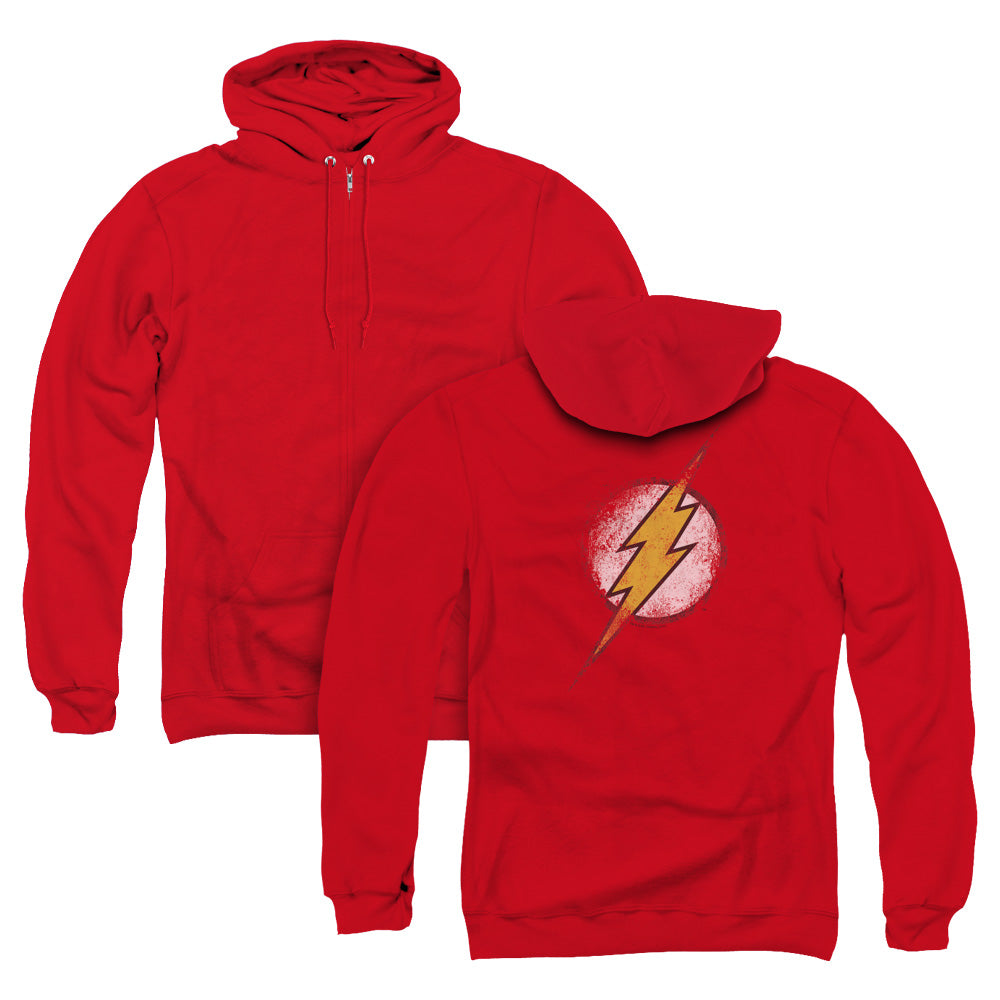 Justice League Destroyed Flash Logo Back Print Zipper Mens Hoodie Red