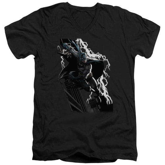 Justice League Lighting Crashes Mens Slim Fit V-Neck T Shirt Black
