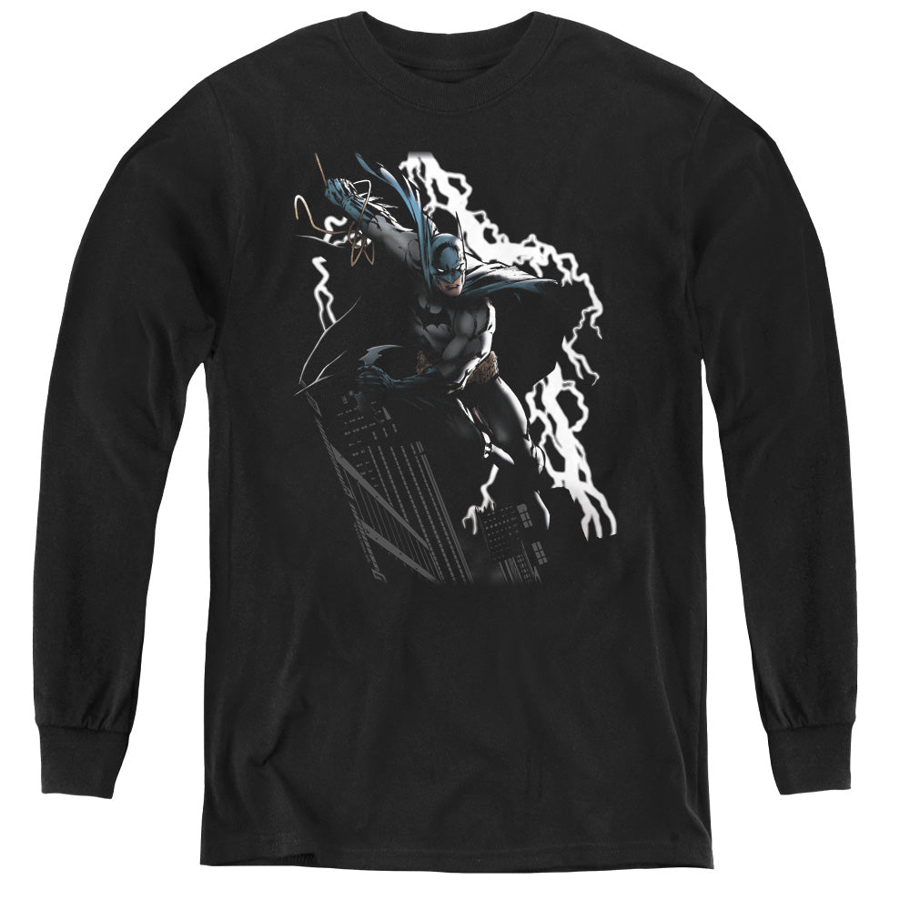 Justice League Lighting Crashes Long Sleeve Kids Youth T Shirt Black