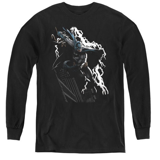 Justice League Lighting Crashes Long Sleeve Kids Youth T Shirt Black