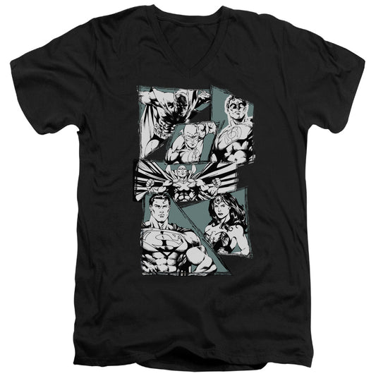Justice League a Mighty League Mens Slim Fit V-Neck T Shirt Black