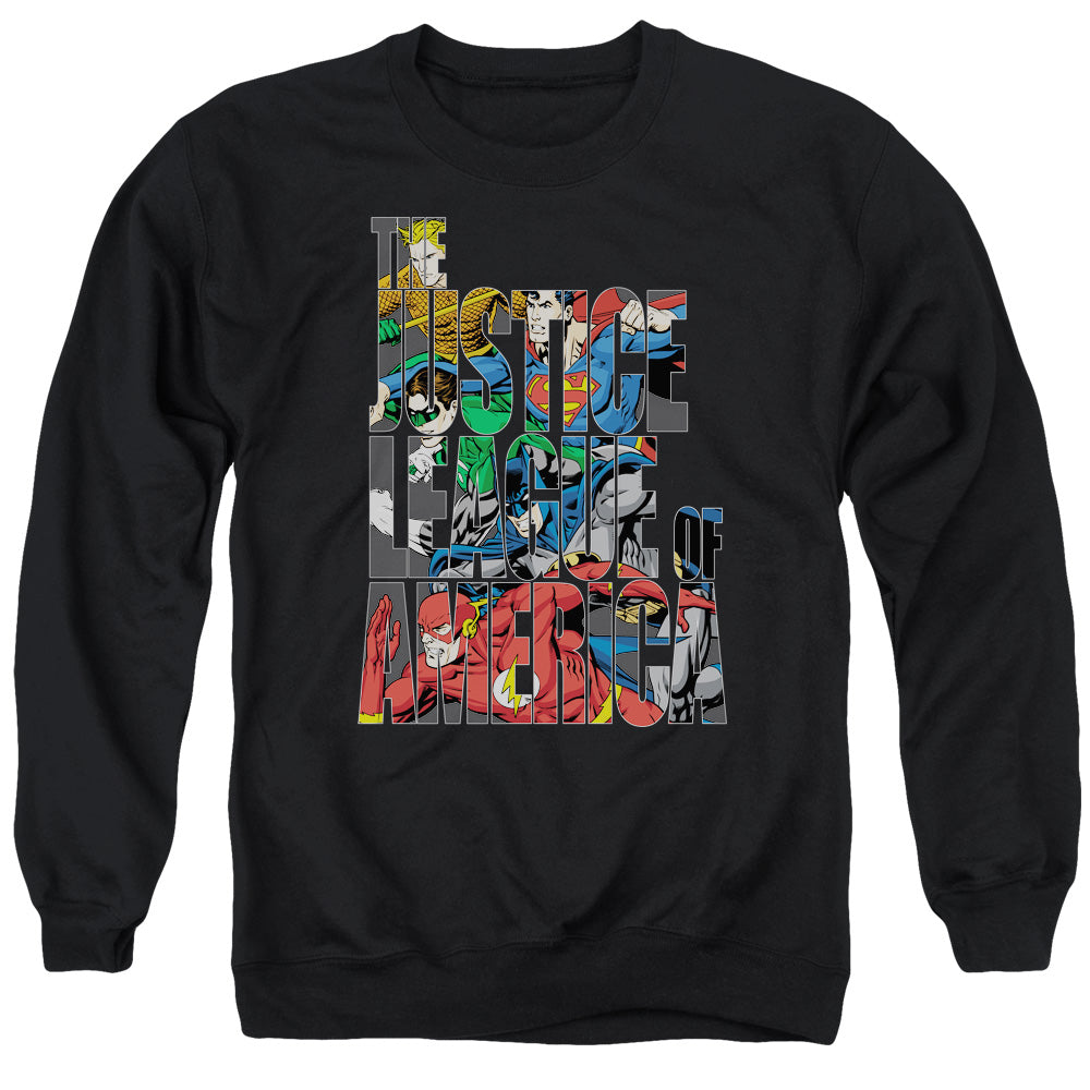 Justice League Lettered League Mens Crewneck Sweatshirt Black