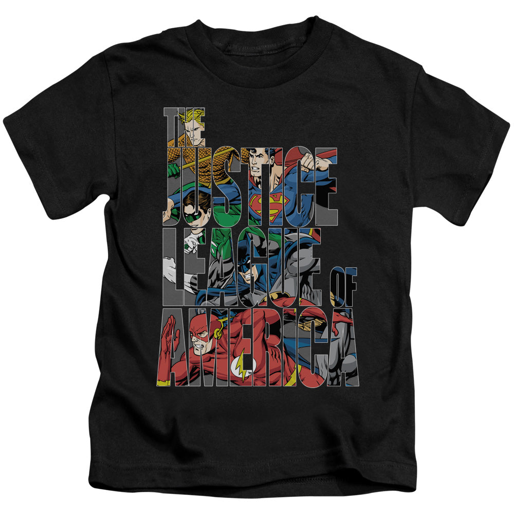 Justice League Lettered League Juvenile Kids Youth T Shirt Black 