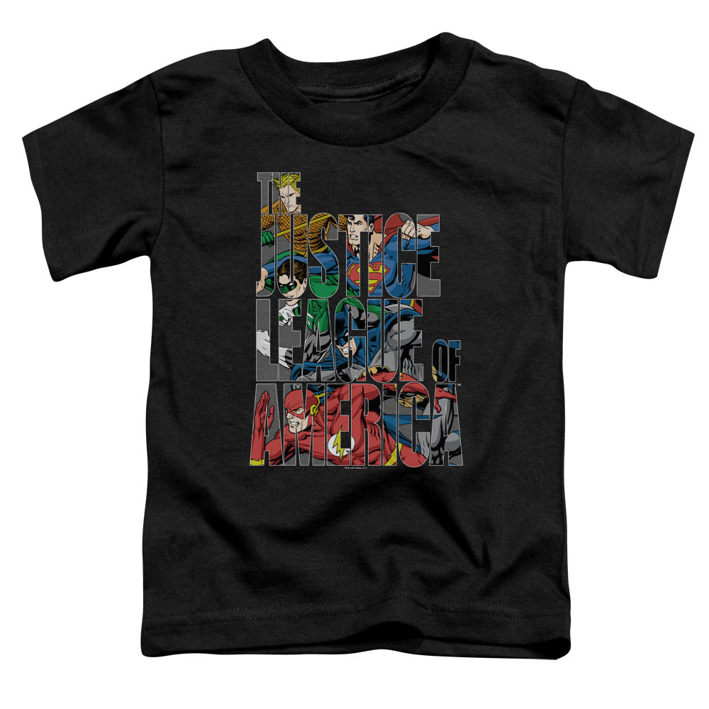 Justice League Lettered League Toddler Kids Youth T Shirt Black