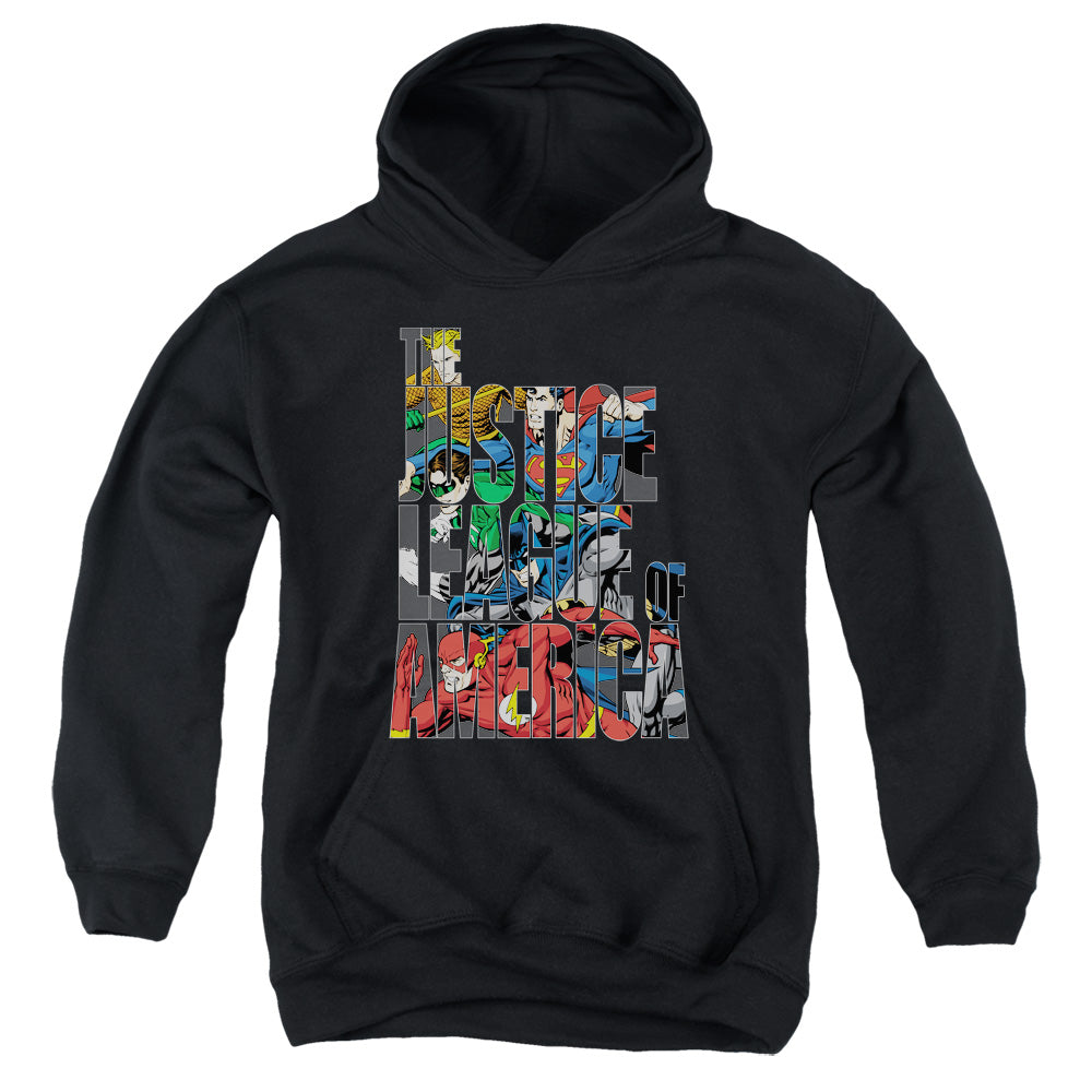 Justice League Lettered League Kids Youth Hoodie Black