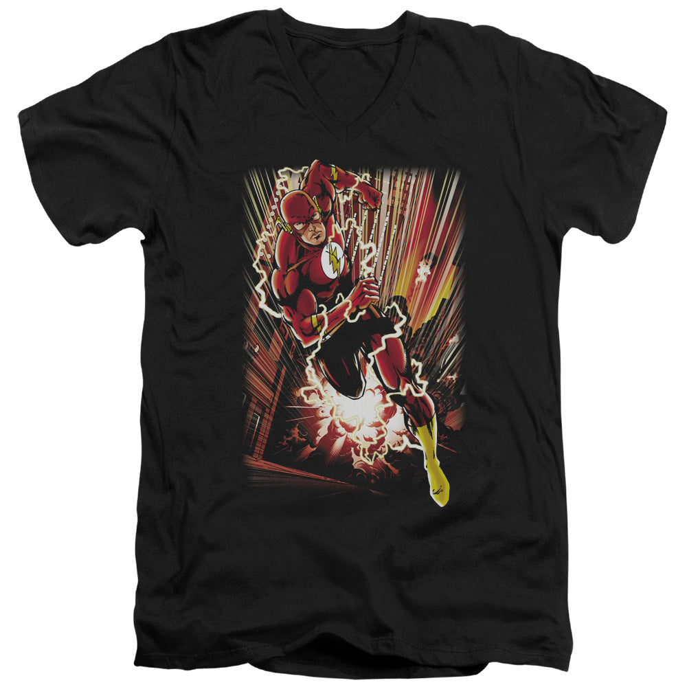 Justice League Street Speed Mens Slim Fit V-Neck T Shirt Black