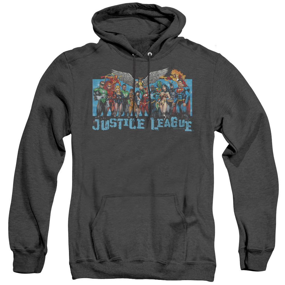 Justice League Of America League Lineup Mens Heather Hoodie Black Officially Licensed