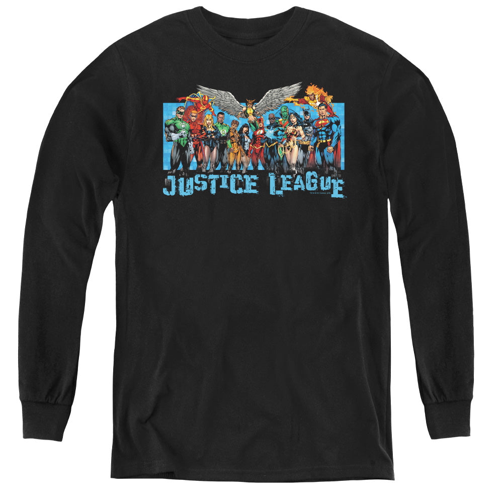 Justice League League Lineup Long Sleeve Kids Youth T Shirt Black