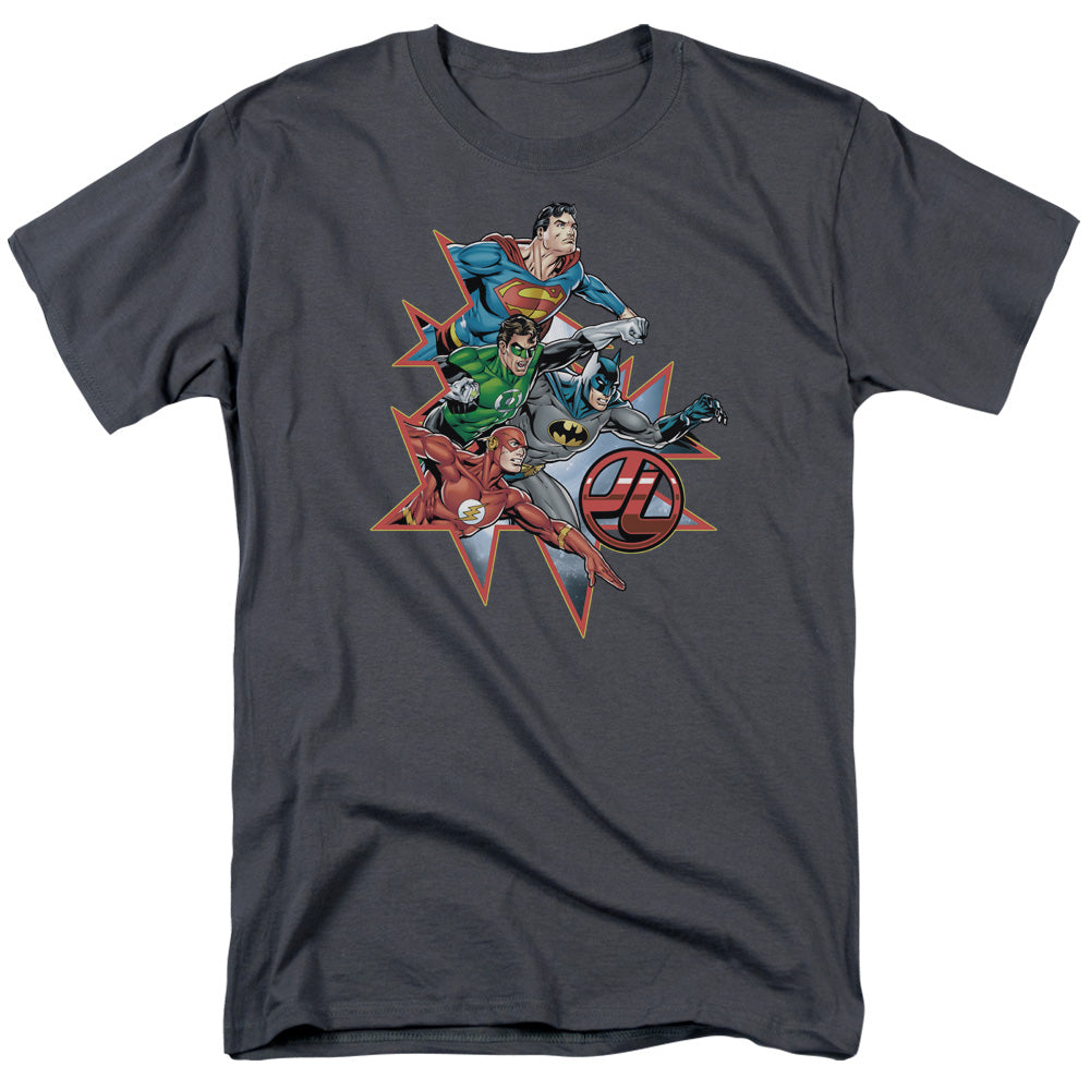 Justice League Starburst Mens T Shirt Charcoal