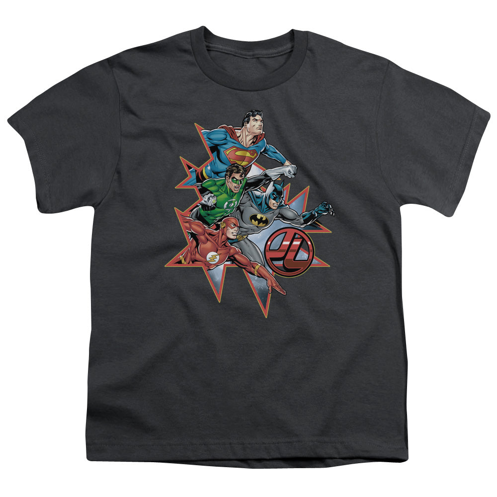 Justice League Starburst Kids Youth T Shirt Charcoal