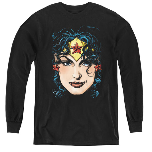 DCO Justice League Wonder Woman Head Long Sleeve Kids Youth T Shirt Black