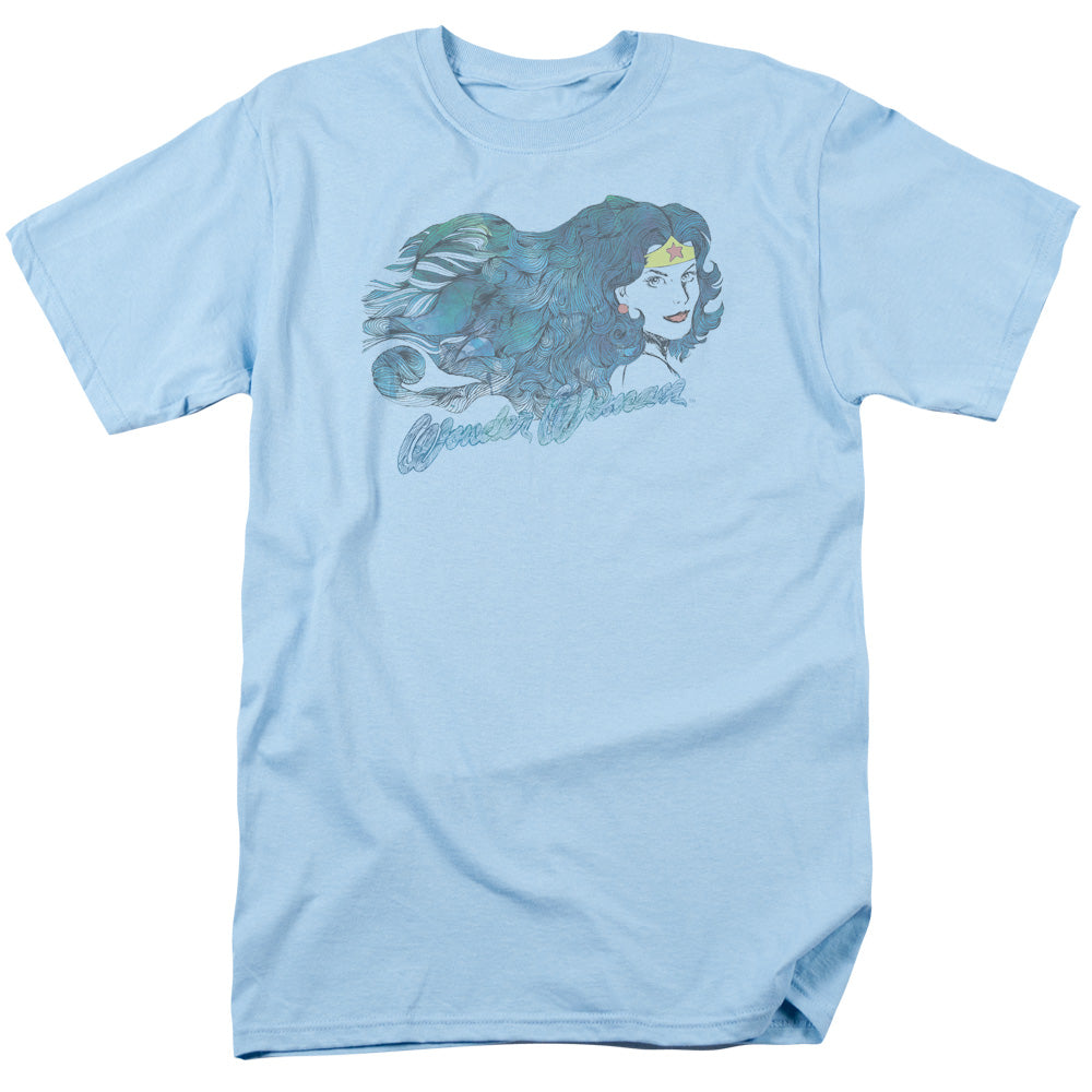 Justice League Watercolor Hair Mens T Shirt Light Blue