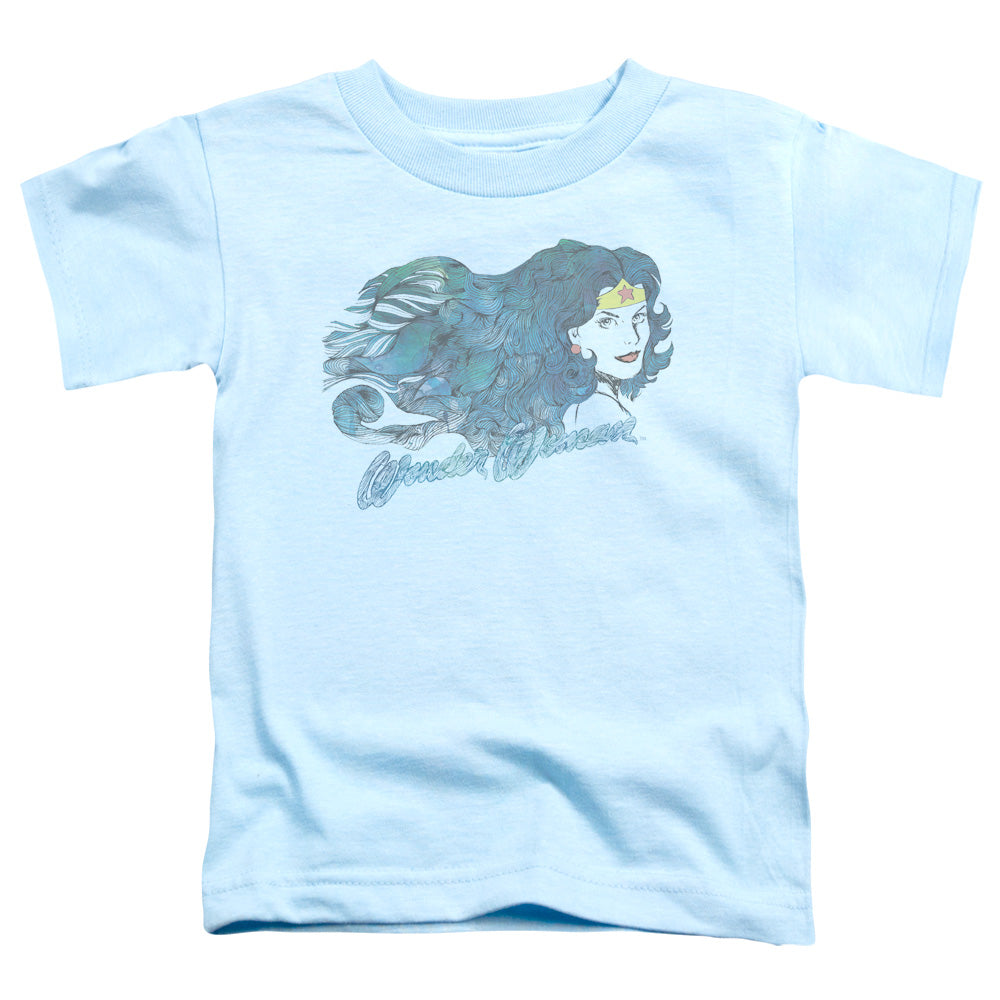Justice League Watercolor Hair Toddler Kids Youth T Shirt Light Blue