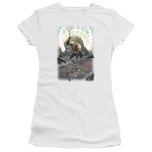 Justice League Brightest Day Aquaman Junior Sheer Cap Sleeve Womens T Shirt White