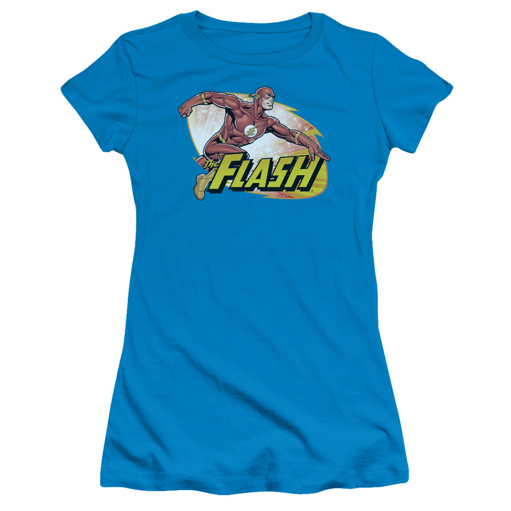 Justice League Flash Zoom Junior Sheer Cap Sleeve Womens T Shirt Turquoise