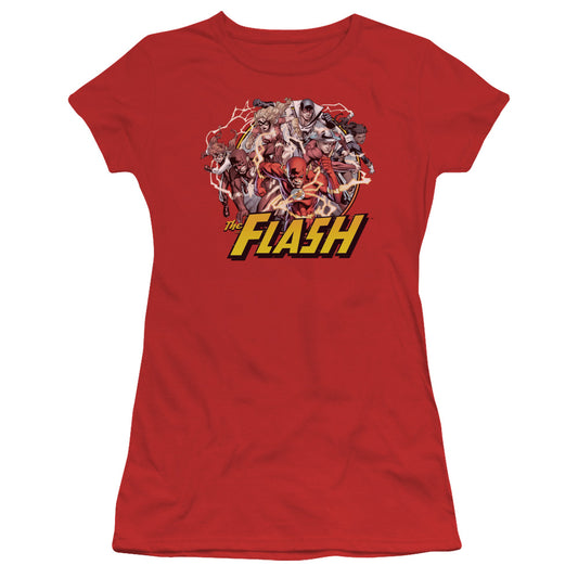 Justice League Flash Family Junior Sheer Cap Sleeve Womens T Shirt Red