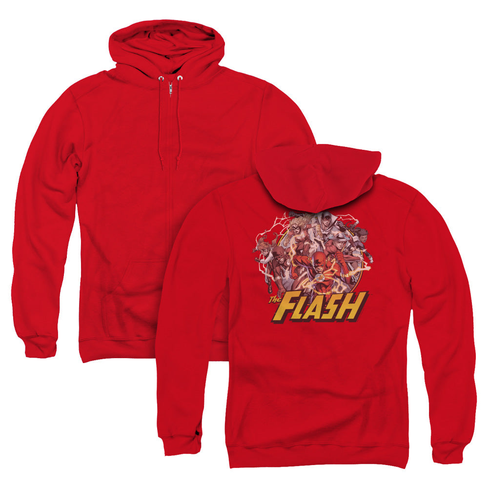 Justice League Flash Family Back Print Zipper Mens Hoodie Red