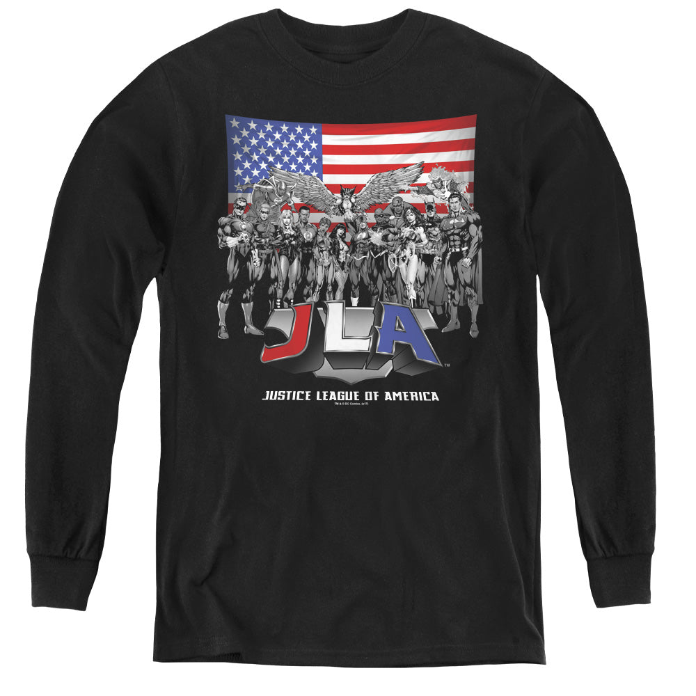 Justice League All American League Long Sleeve Kids Youth T Shirt Black