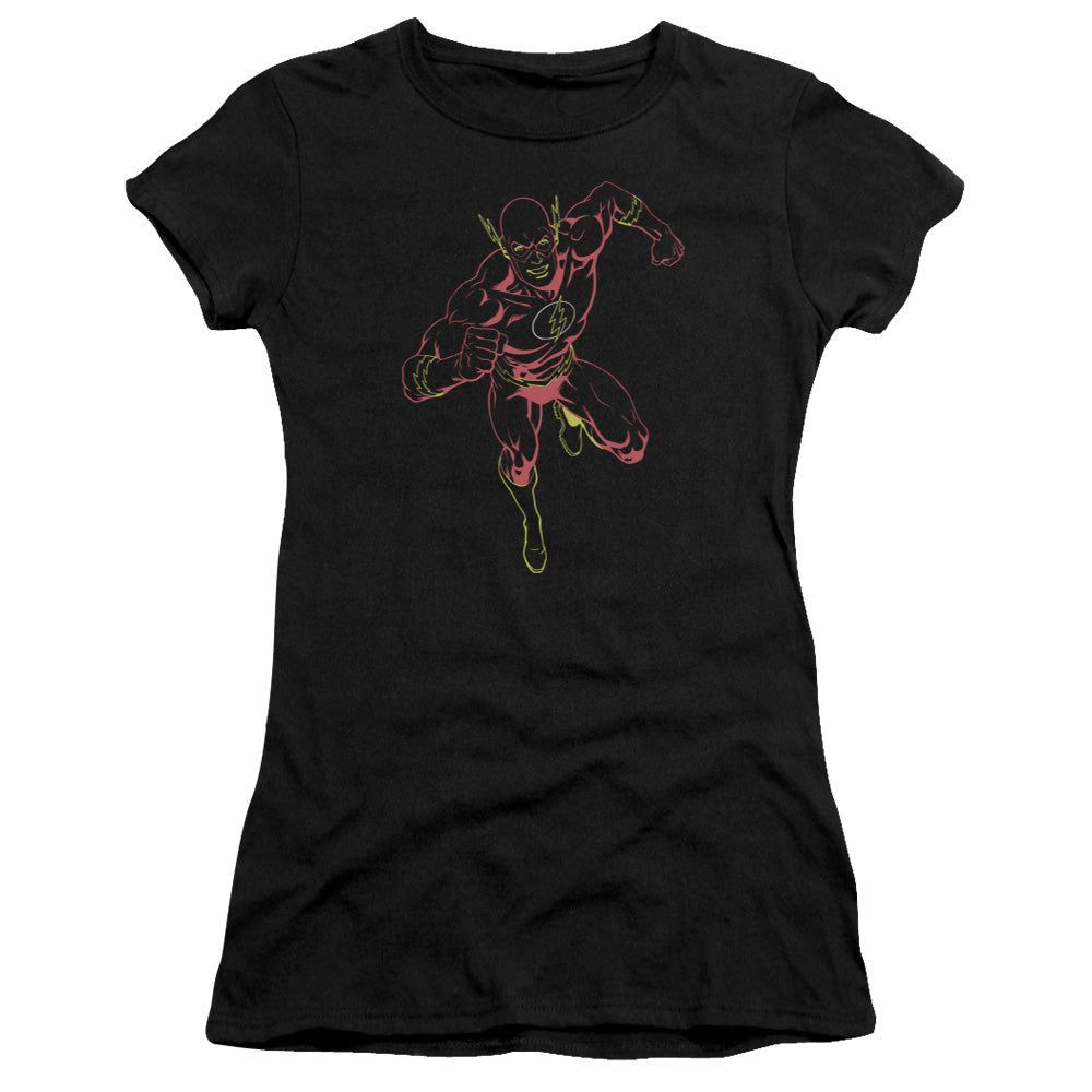 Justice League Neon Flash Junior Sheer Cap Sleeve Womens T Shirt Black