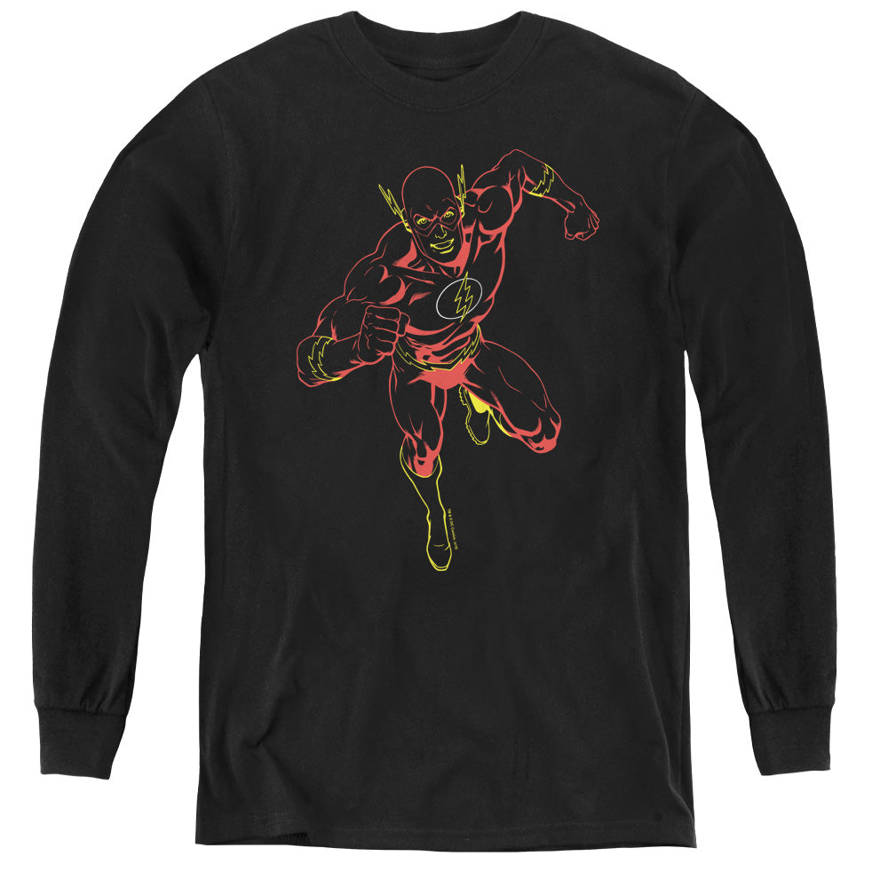 Justice League Neon Flash Long Sleeve Kids Youth T Shirt Black