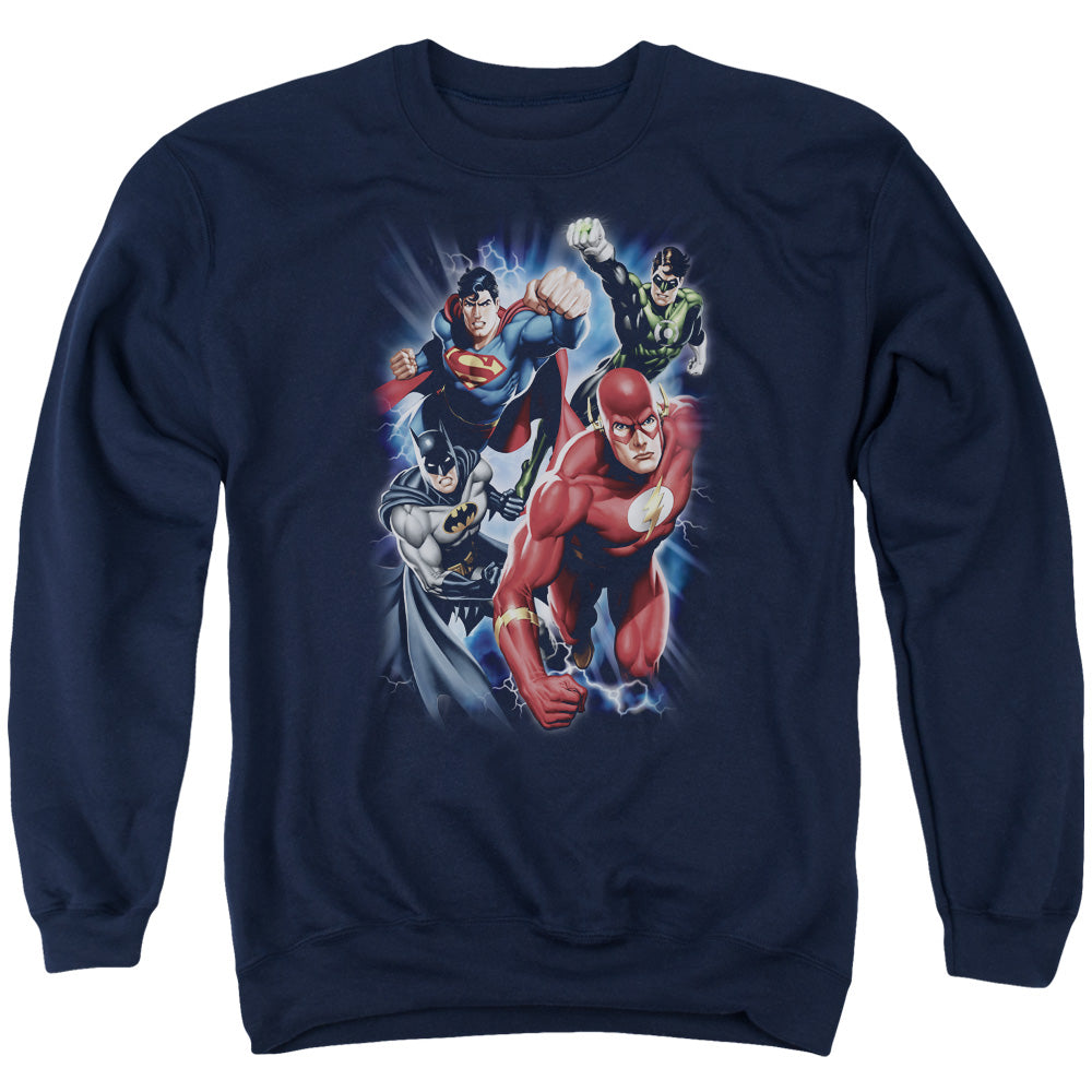 Justice League Storm Chasers Mens Crewneck Sweatshirt Navy Blue