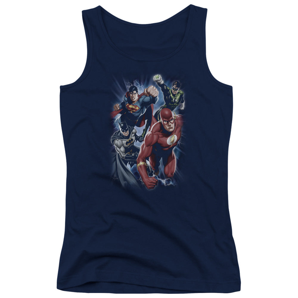 Justice League Storm Chasers Womens Tank Top Shirt Navy Blue