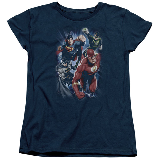 Justice League Storm Chasers Womens T Shirt Navy Blue