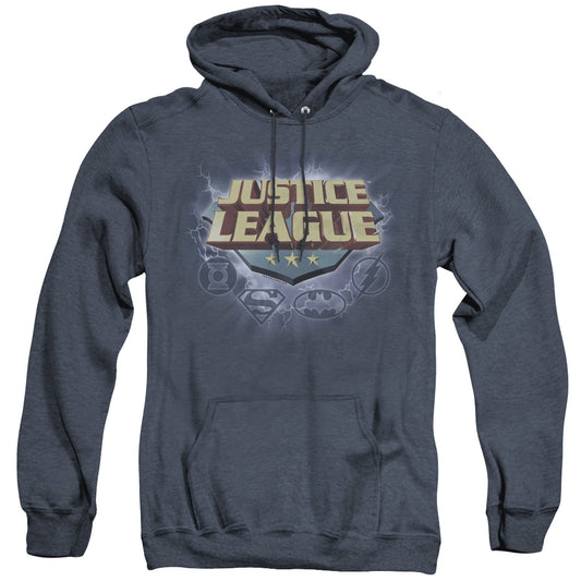 Justice League Storm Logo Heather Mens Hoodie Navy Blue