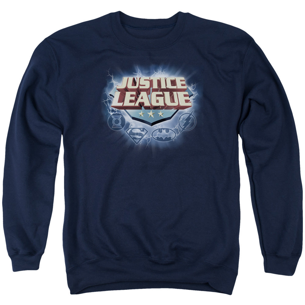Justice League Storm Logo Mens Crewneck Sweatshirt Navy Blue