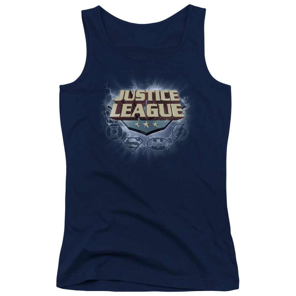 Justice League Storm Logo Womens Tank Top Shirt Navy Blue