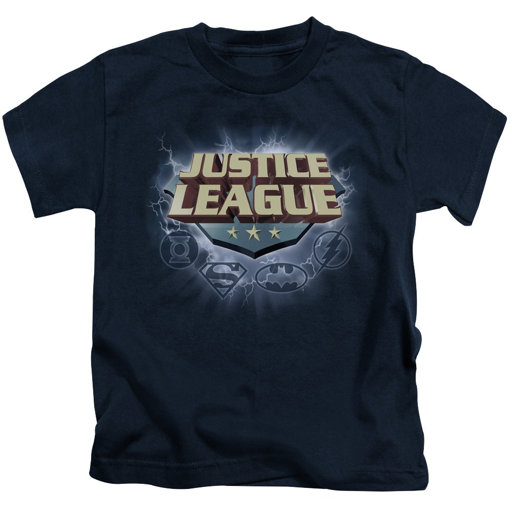 Justice League Storm Logo Juvenile Kids Youth T Shirt Navy Blue 