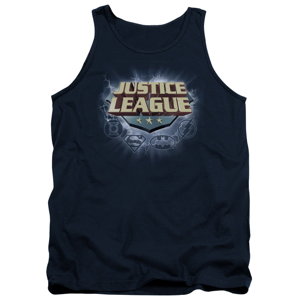 Justice League Storm Logo Mens Tank Top Shirt Navy Blue