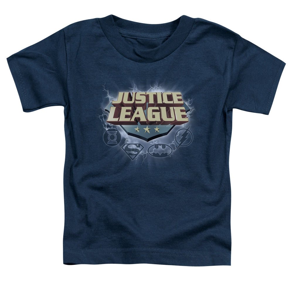 Justice League Storm Logo Toddler Kids Youth T Shirt Navy Blue