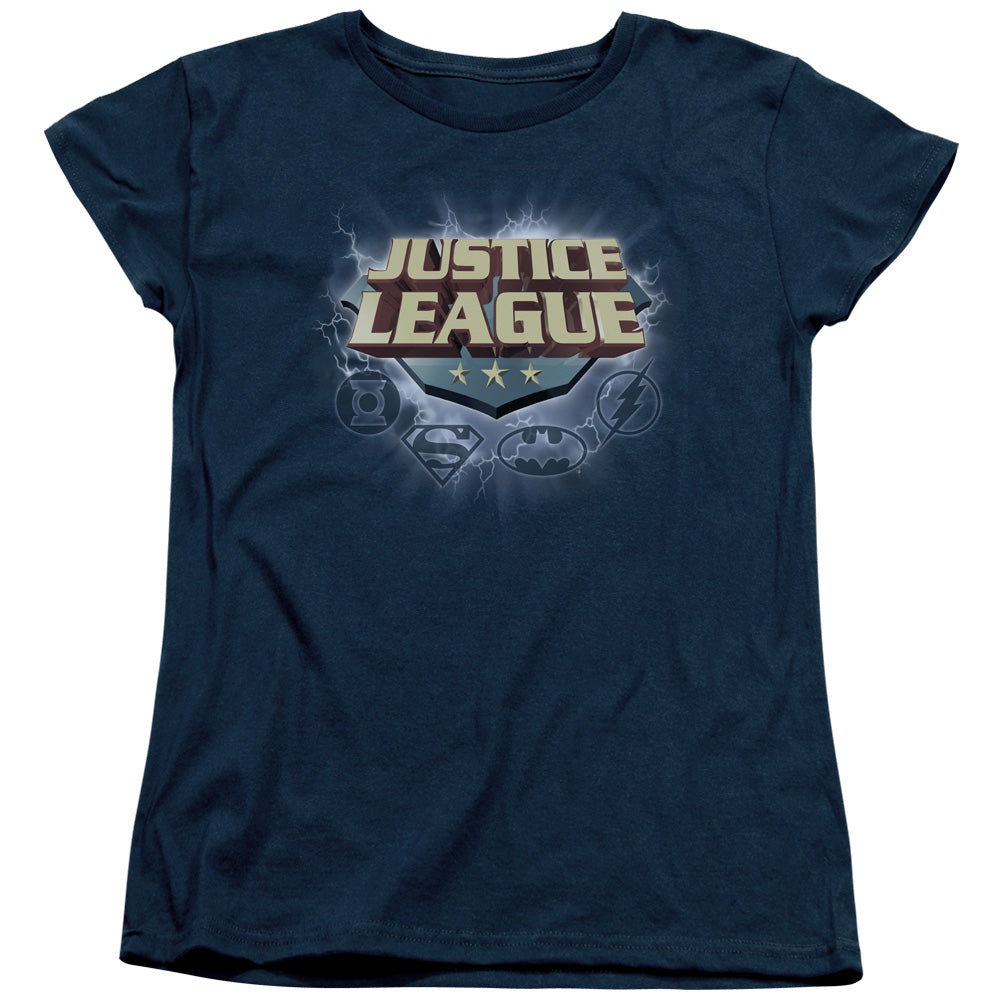 Justice League Storm Logo Womens T Shirt Navy Blue