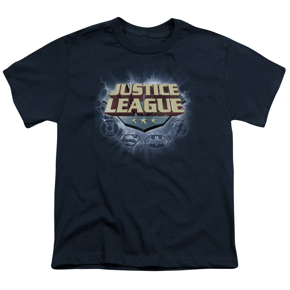 Justice League Storm Logo Kids Youth T Shirt Navy Blue