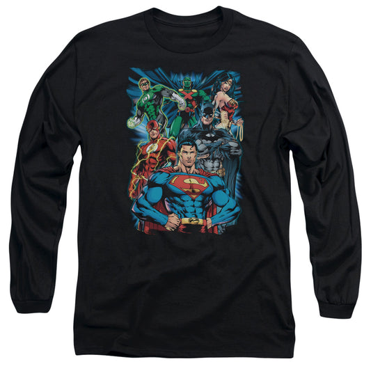Justice League Justice is Served Mens Long Sleeve Shirt Black