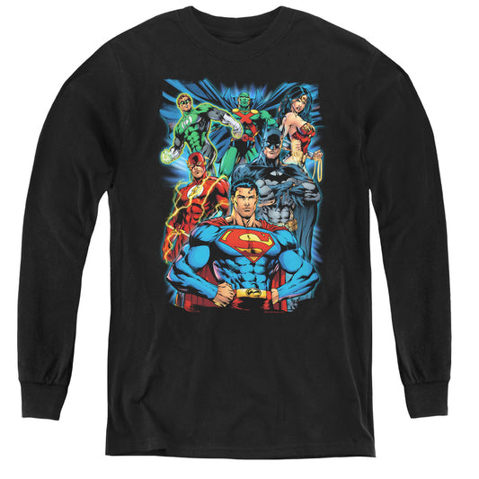 Justice League Justice is Served Long Sleeve Kids Youth T Shirt Black