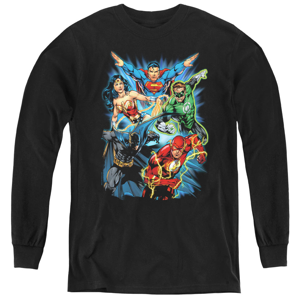 Justice League Jl Assemble Long Sleeve Kids Youth T Shirt Black