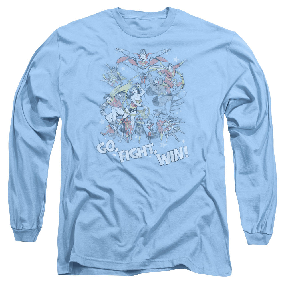 Justice League Go Fight Win Mens Long Sleeve Shirt Carolina Blue