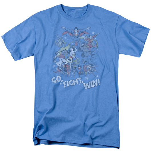 Justice League Go Fight Win Mens T Shirt Carolina Blue