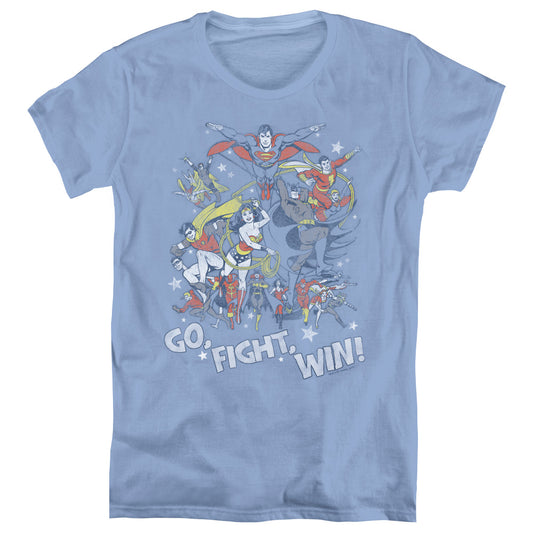 Justice League Go Fight Win Womens T Shirt Carolina Blue